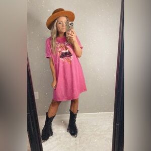 Pink Rock n Roll Graphic T-Shirt Dress